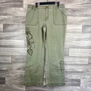 Tint Bootcut Jeans Womens 14 Green Denim Embroidered Floral High-Rise Y2K Grunge
